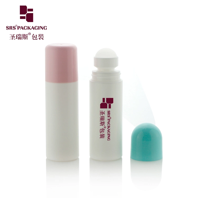 SRS Packaging Ribbed Flat Cap 90ML Roll On Bottle Container for Deodorant 3oz PP Plastic Bottle Empty Packaging China Supplier