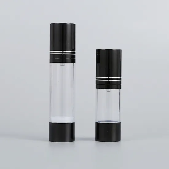15 30 50 Noir brillant noir de bouteille sans air de soins de la peau transparent comme emballage cosmétique matériel
